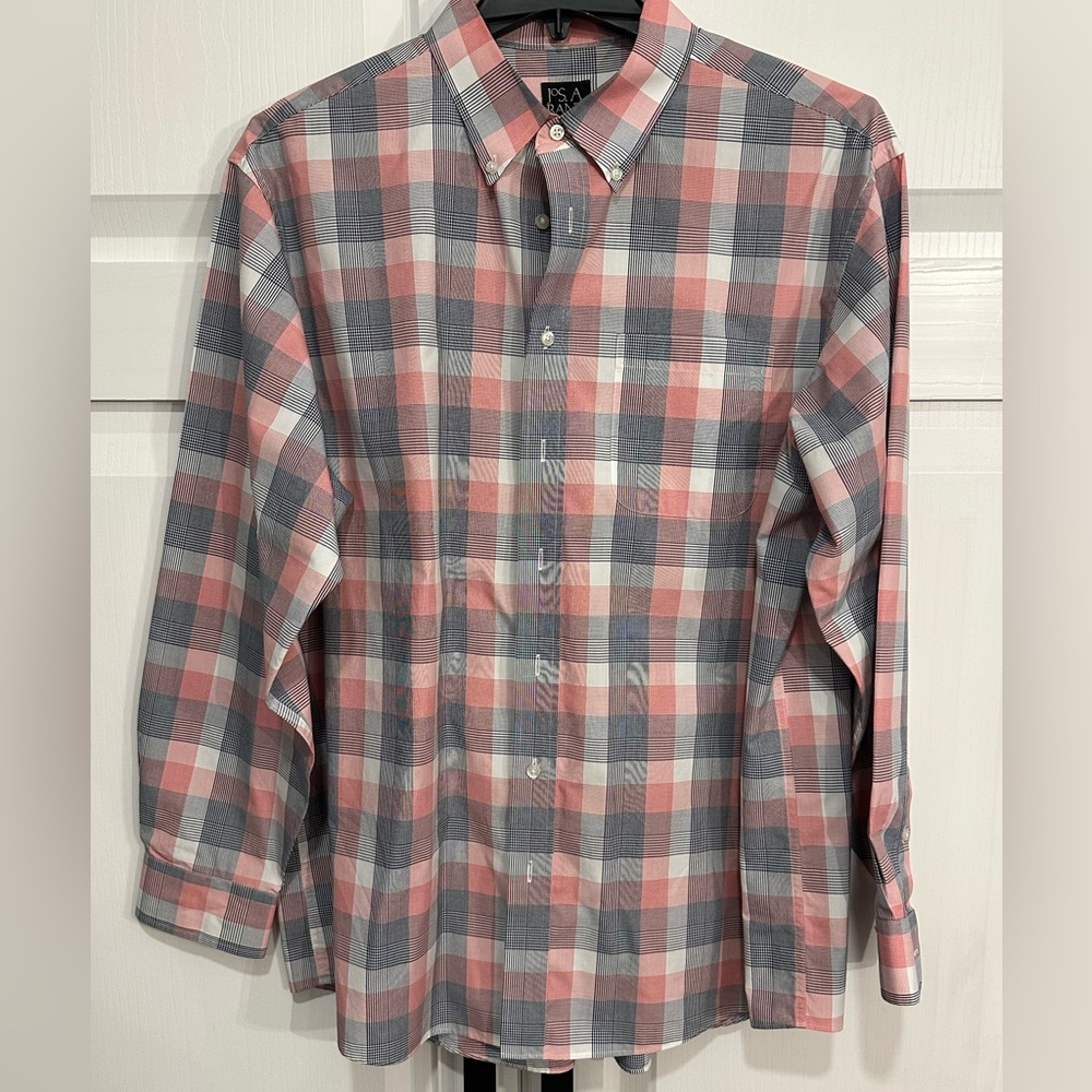 Jos. A. Bank Red Black and Gray Plaid Button-Down Shirt